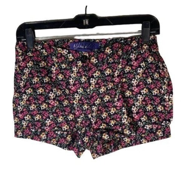 miley cyrus max azria shorts floral black pink pockets zipper cotton size 5 READ - Picture 1 of 8